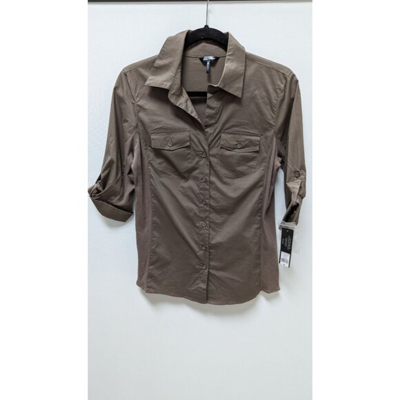 Daisy Fuentes Toast Brown Fitted Button-Down Blouse - Picture 1 of 2